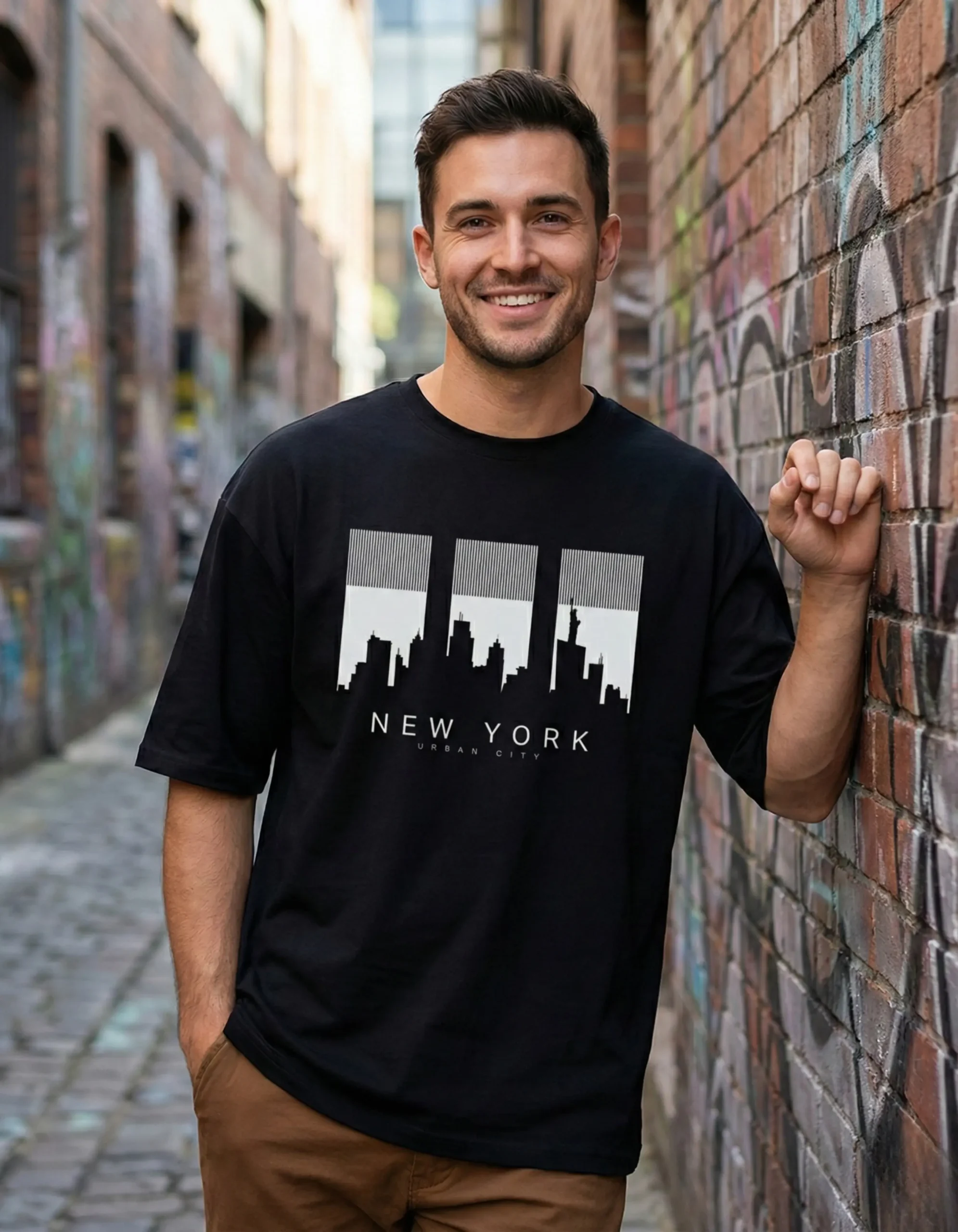 New York Skyline Urban Graphic Oversized Tshirt - Image 2