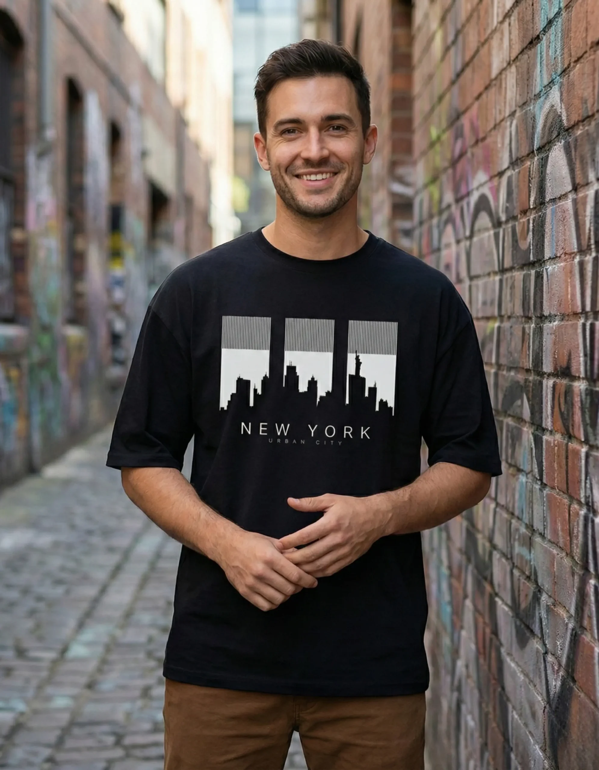 New York Skyline Urban Graphic Oversized Tshirt