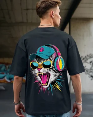 Cyber Cat DJ Back Graphic T-shirt
